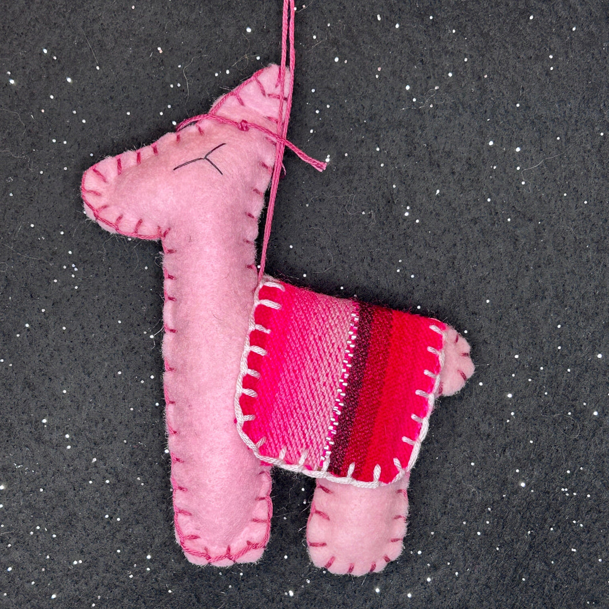 Limited Edition Felt Llama Ornament - pastel pink with Aguayo blanket