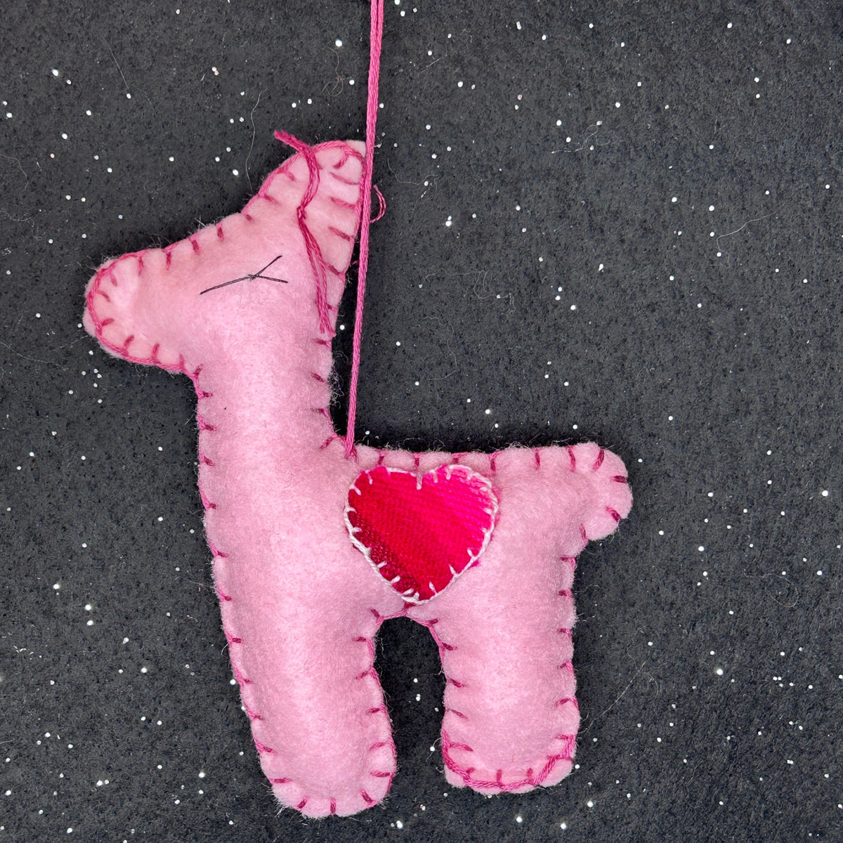 Limited Edition Felt Llama Ornament - pastel pink with Aguayo heart