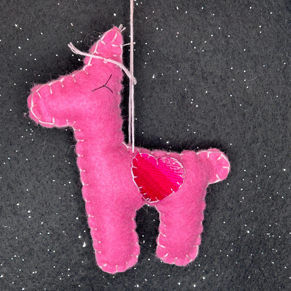 Limited Edition Felt Llama Ornament - dark pink with Aguayo heart