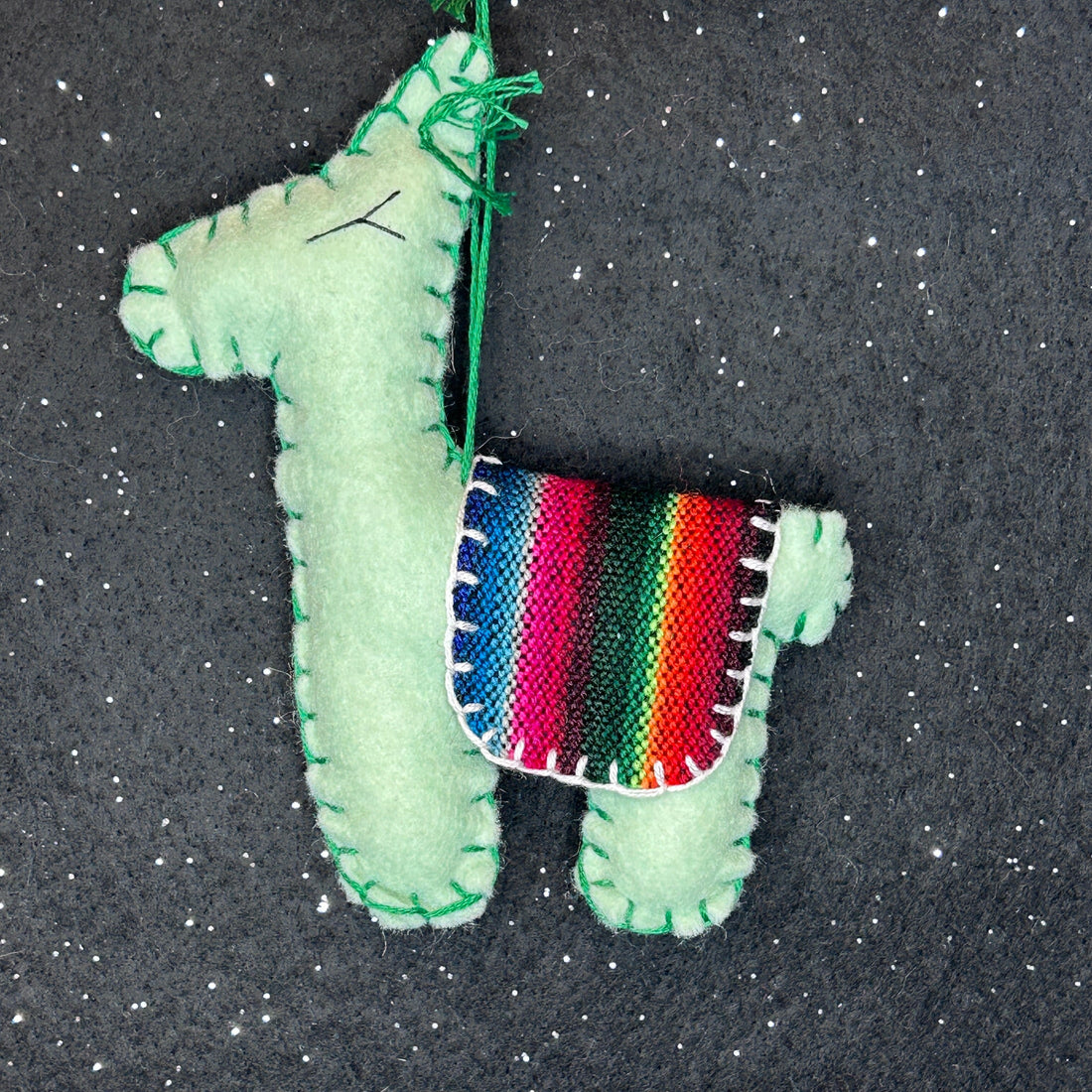 Limited Edition Felt Llama Ornament - pastel green with Aguayo blanket