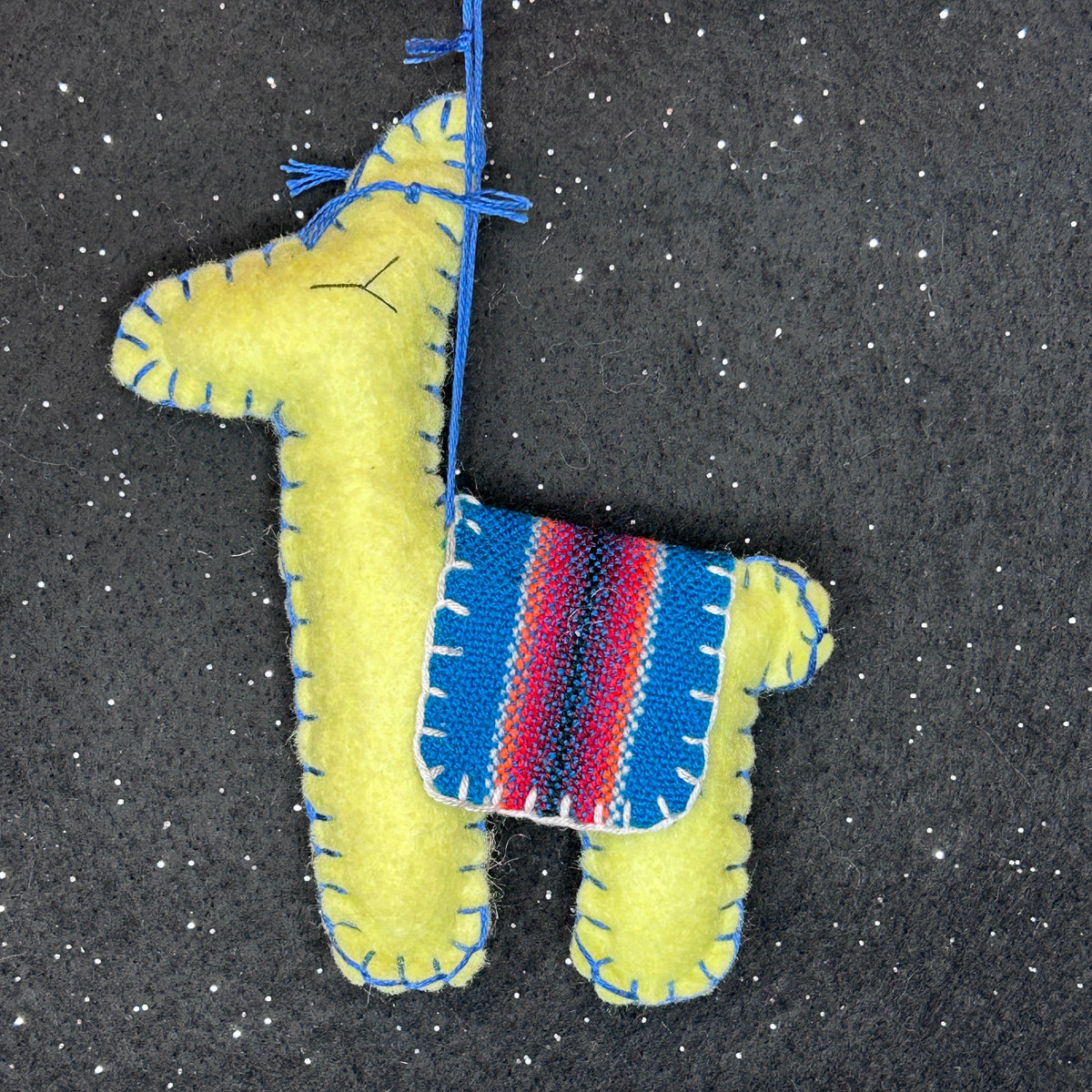 Limited Edition Felt Llama Ornament - pastel yellow with Aguayo blanket