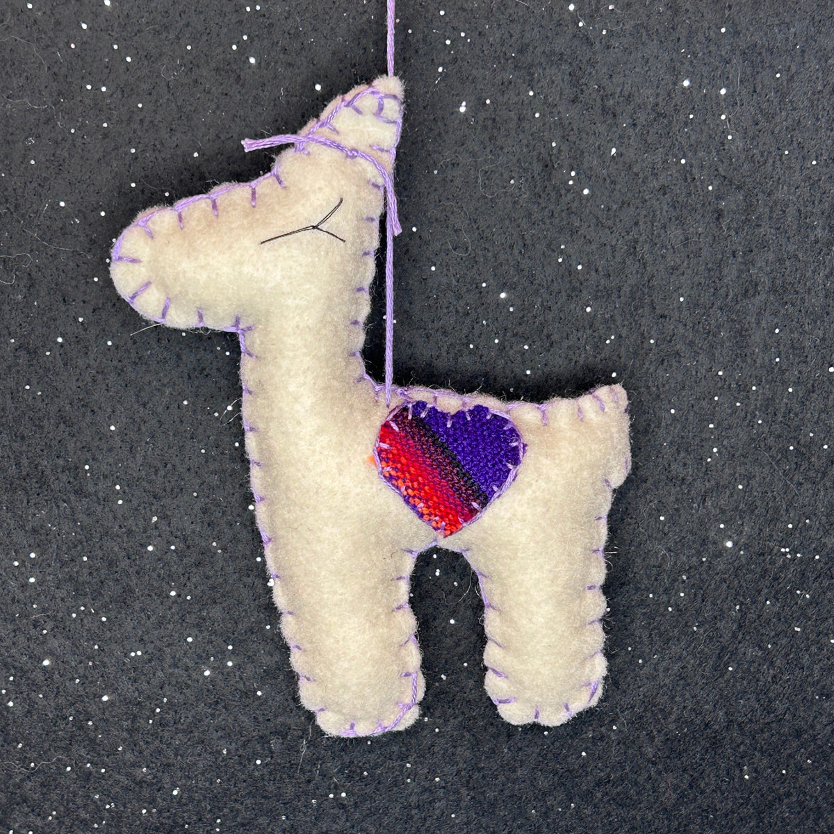 Adorable Felt Llama Ornament - white with Aguayo heart