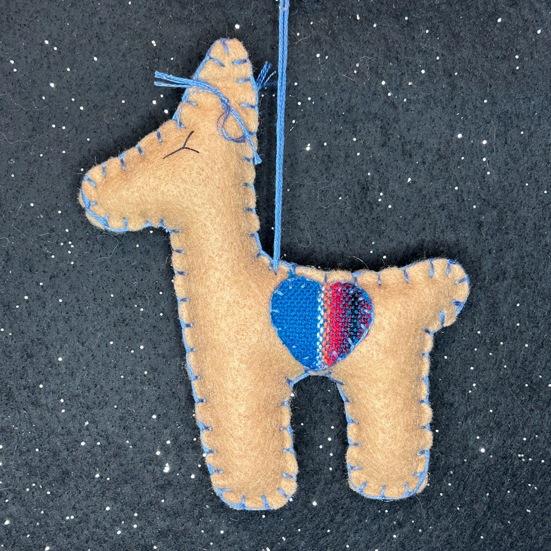 Adorable Felt Llama Ornament - brown with Aguayo heart