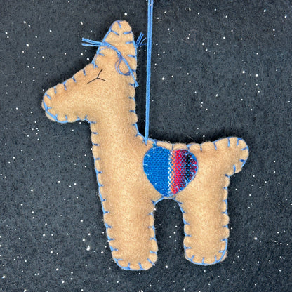 Adorable Felt Llama Ornament - brown with Aguayo heart