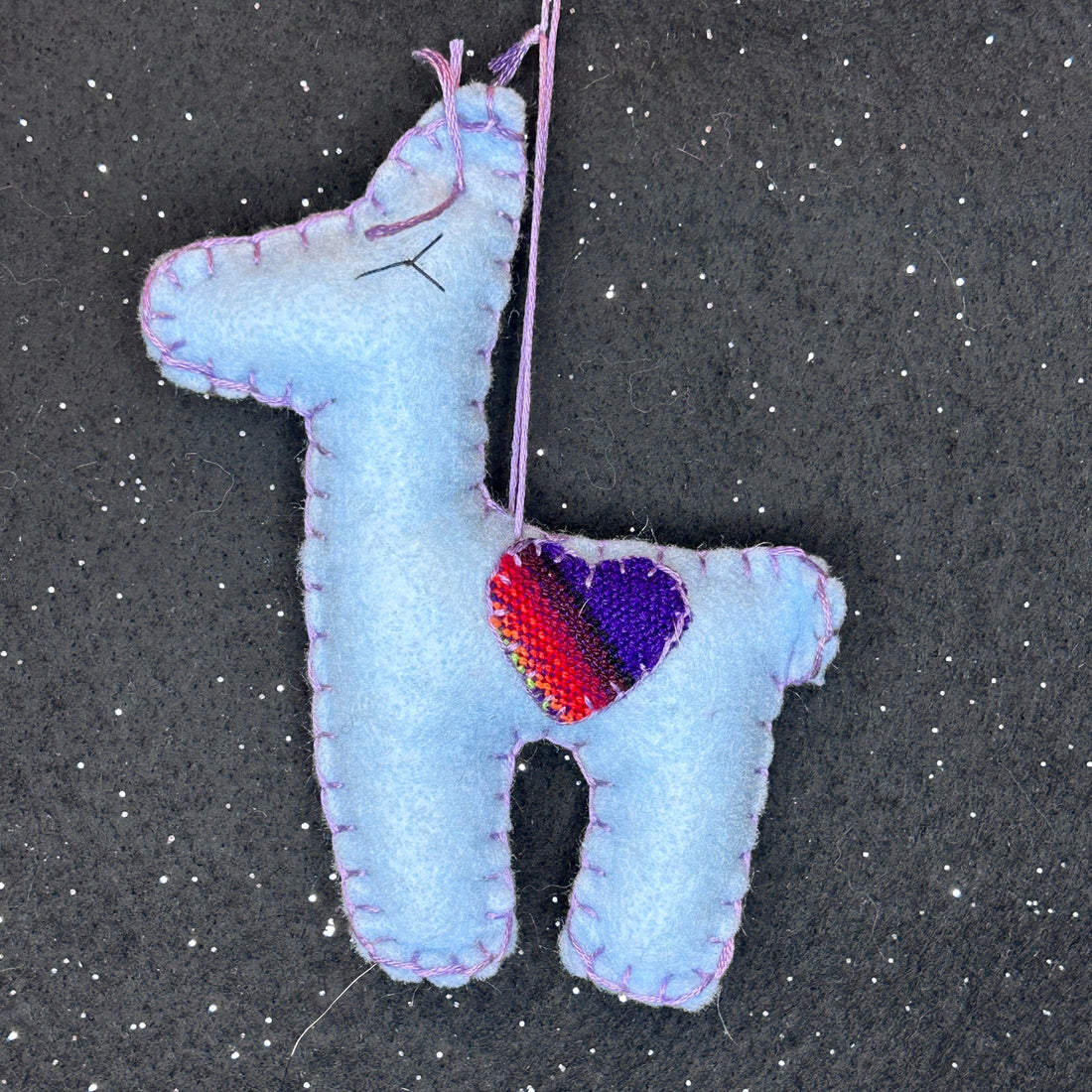 Adorable Felt Llama Ornament - blue with Aguayo heart