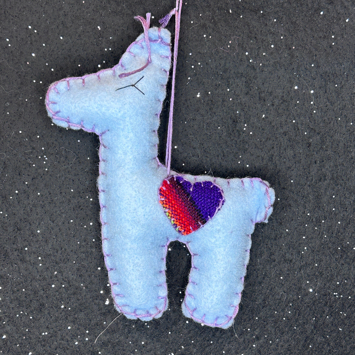 Adorable Felt Llama Ornament - blue with Aguayo heart