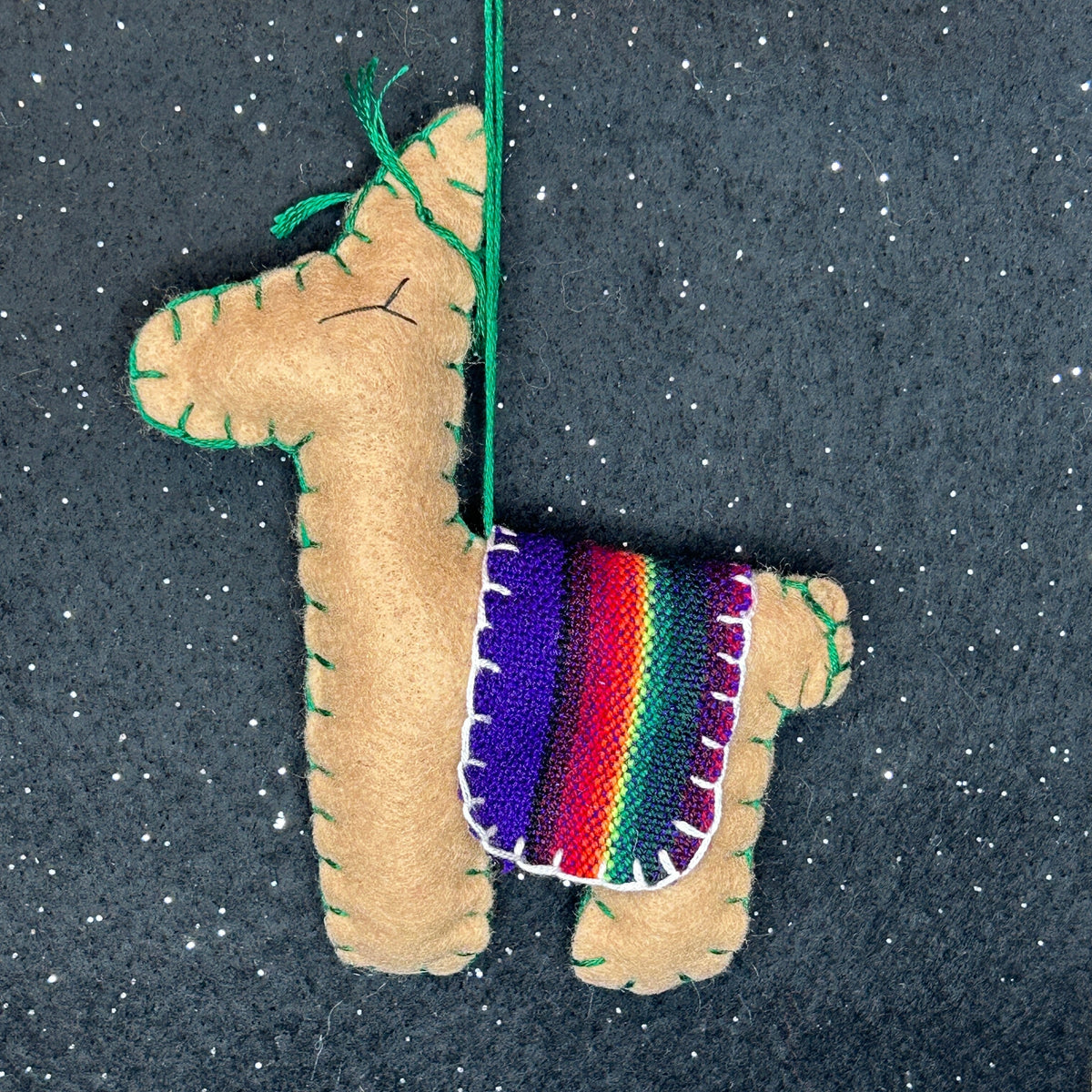 Adorable Felt Llama Ornament - brown with Aguayo blanket