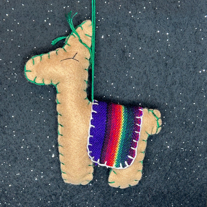 Adorable Felt Llama Ornament - brown with Aguayo blanket
