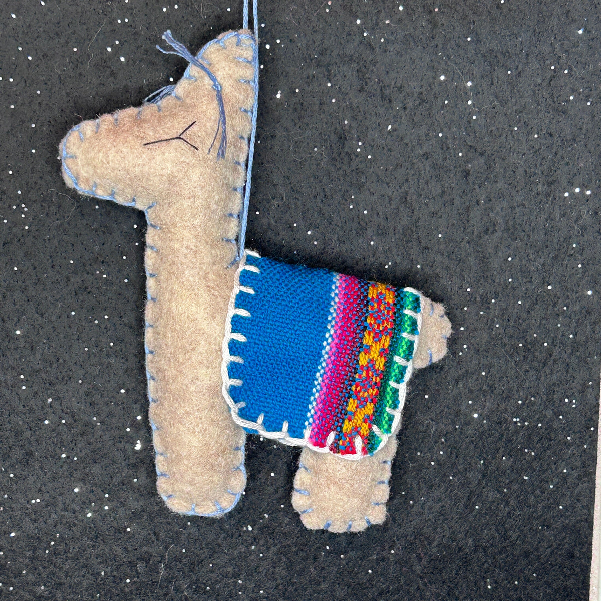 Adorable Felt Llama Ornament - oatmeal with Aguayo blanket