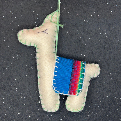 Adorable Felt Llama Ornament - white with Aguayo blanket