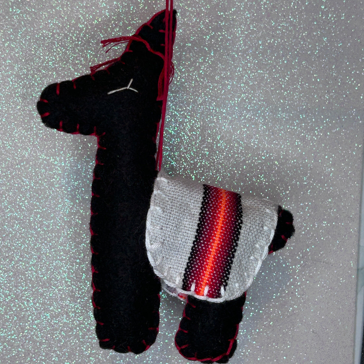 Adorable Felt Llama Ornament - black with Aguayo blanket