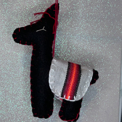 Adorable Felt Llama Ornament - black with Aguayo blanket