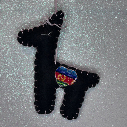 Adorable Felt Llama Ornament - black with Aguayo heart