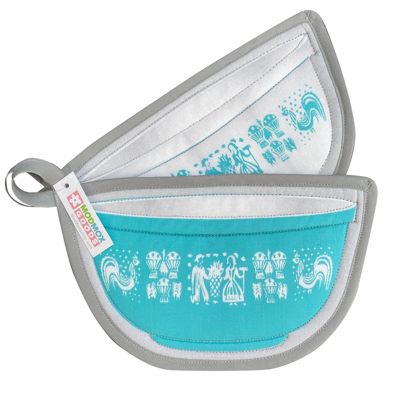 The Art of Potholder Set, 2-Piece Bowl-Shaped Vintage Pyrex-Themed Kitchen Potholders