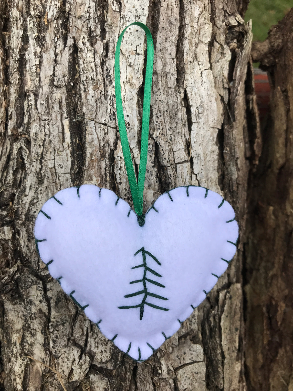 Evergreen tree felt heart Christmas ornament