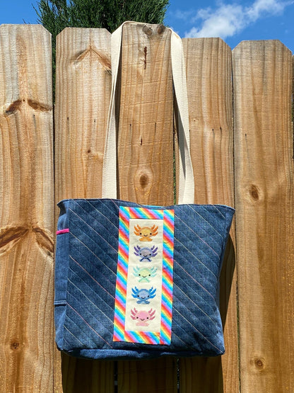 Axolotl Upcycled Denim Tote Bag