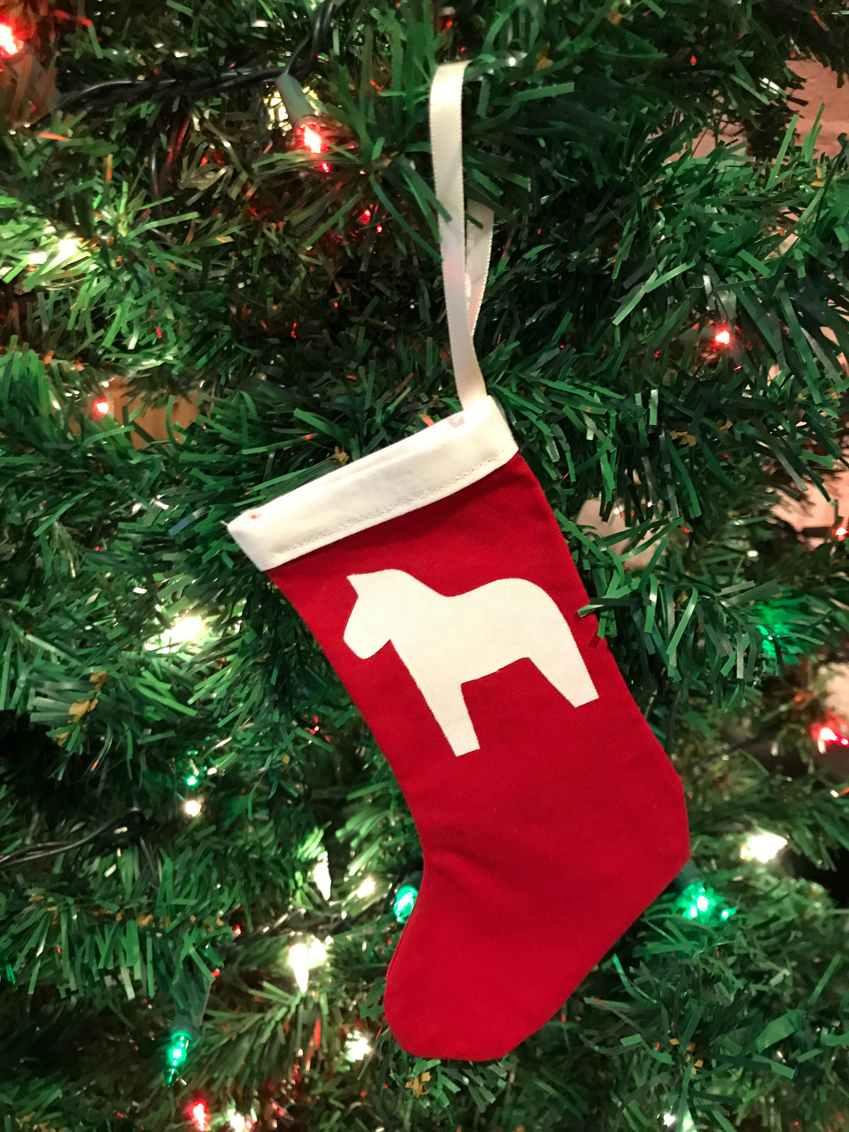 Dala Horse mini-stocking ornaments - red with white dala