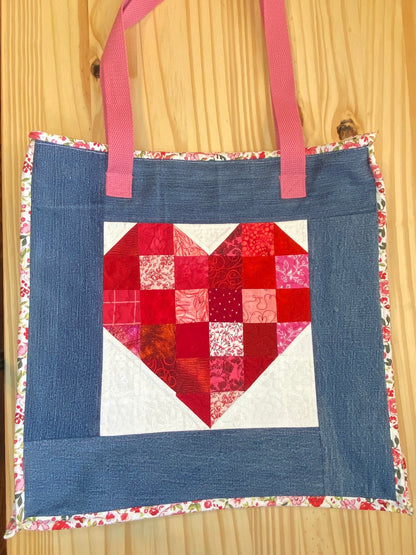 Scrappy heart upcycled totebag