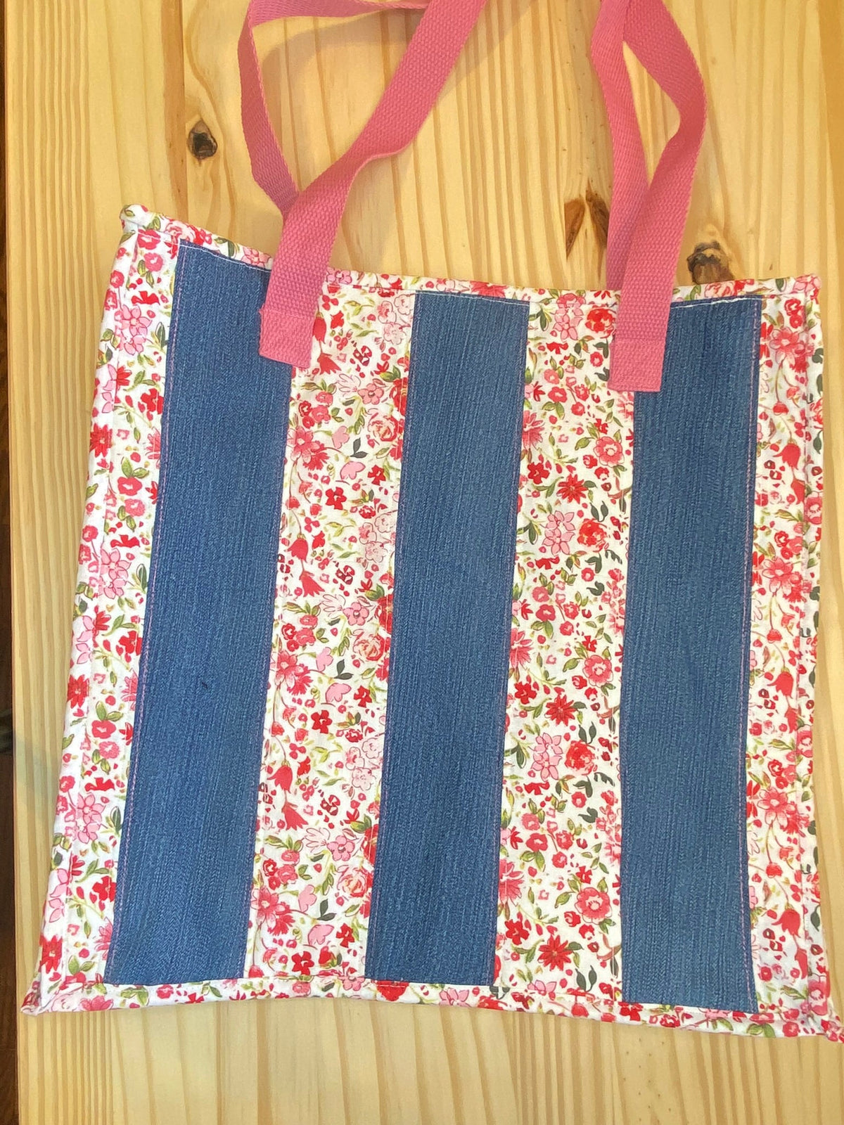 Scrappy heart upcycled totebag