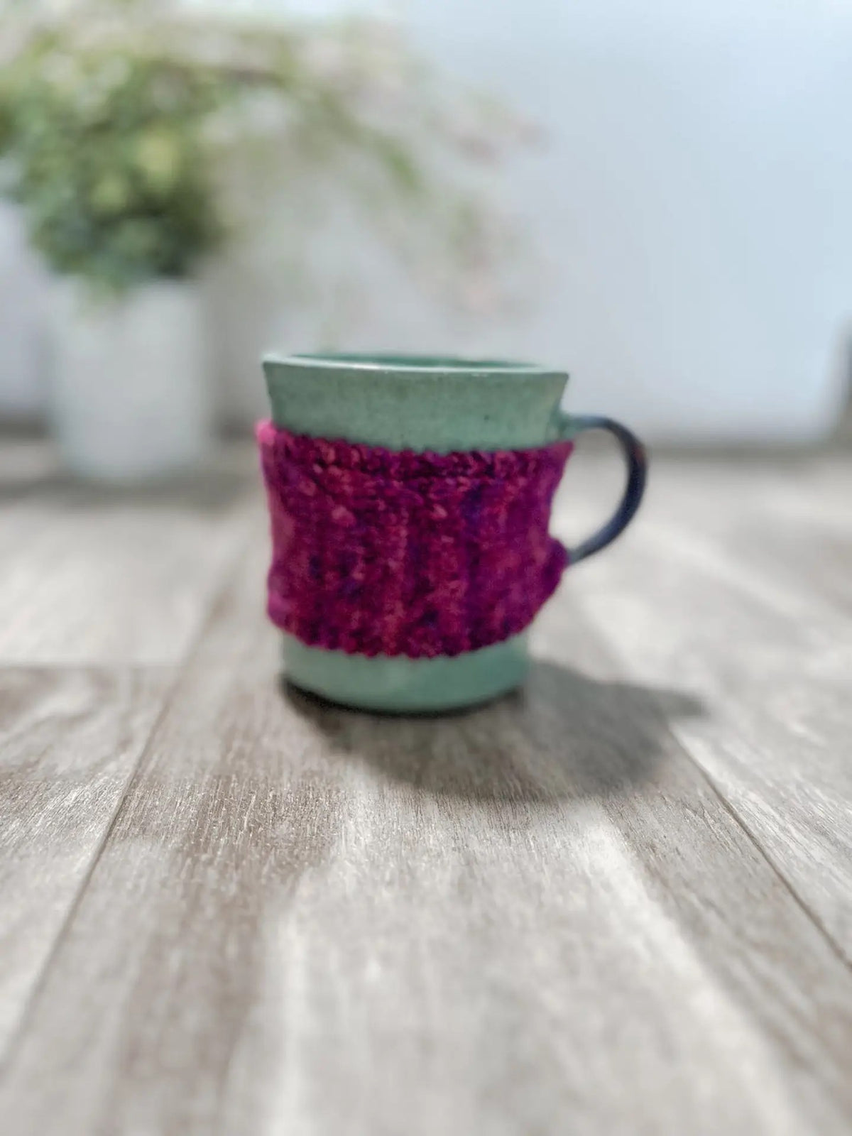 Hand-dyed merino mug cozy