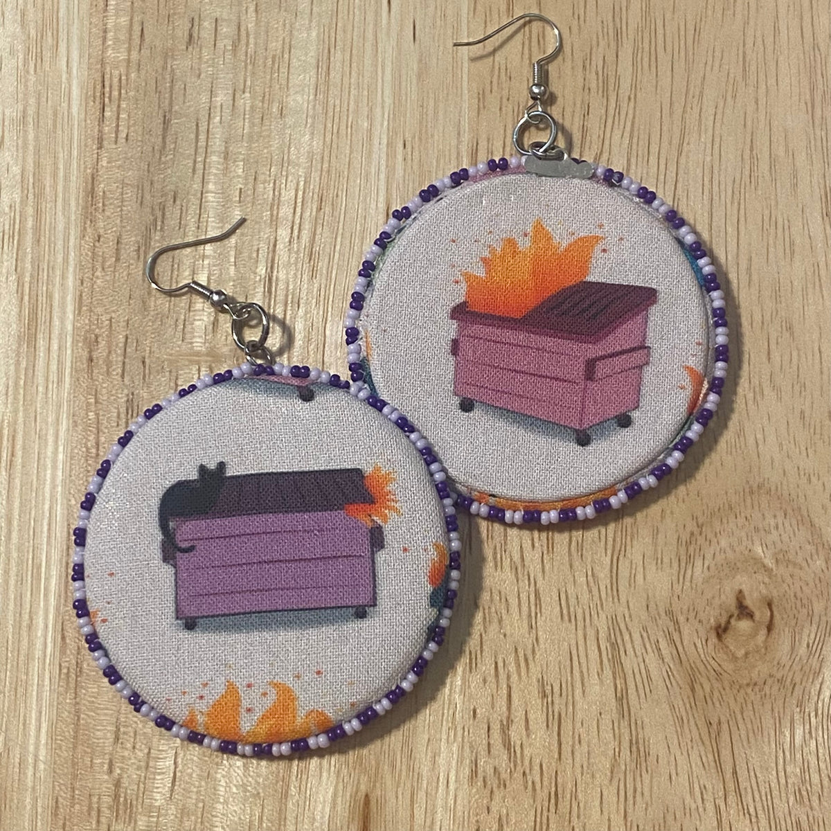 Dumpster Fire Earrings - purple