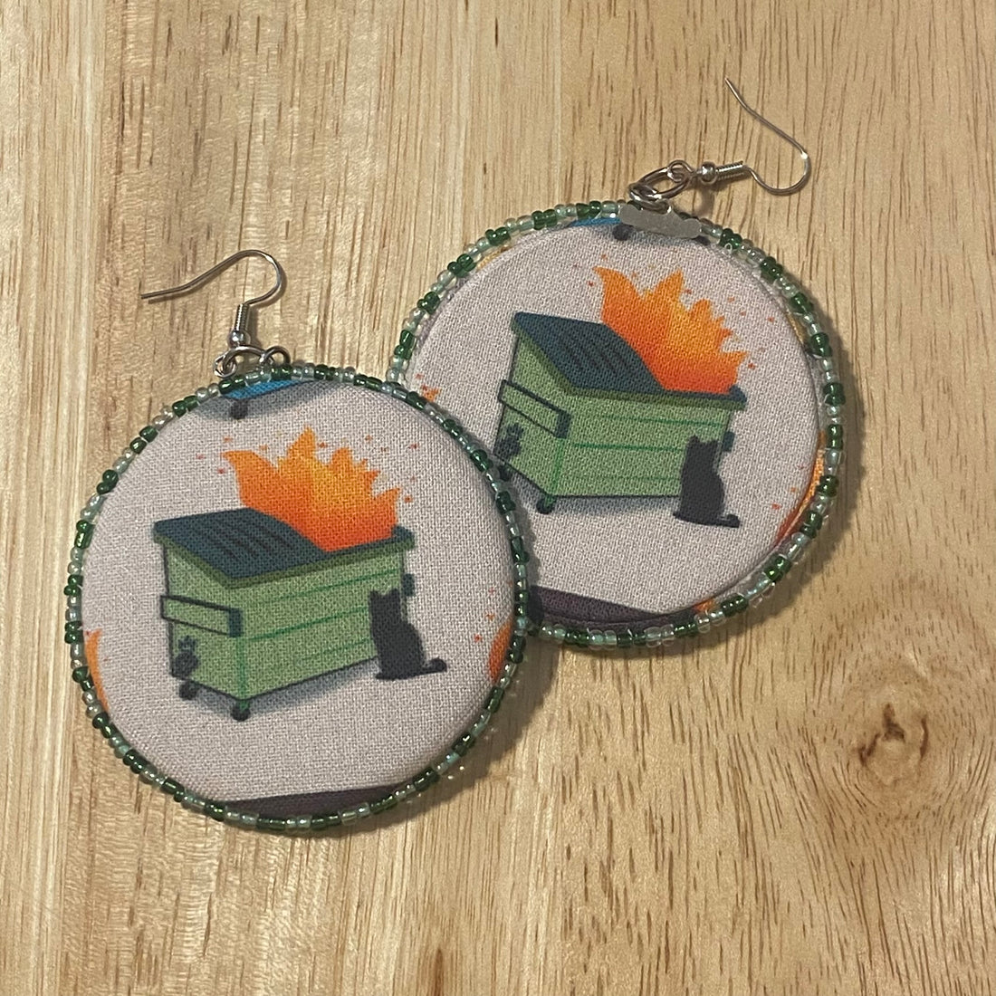 Dumpster Fire Earrings - green
