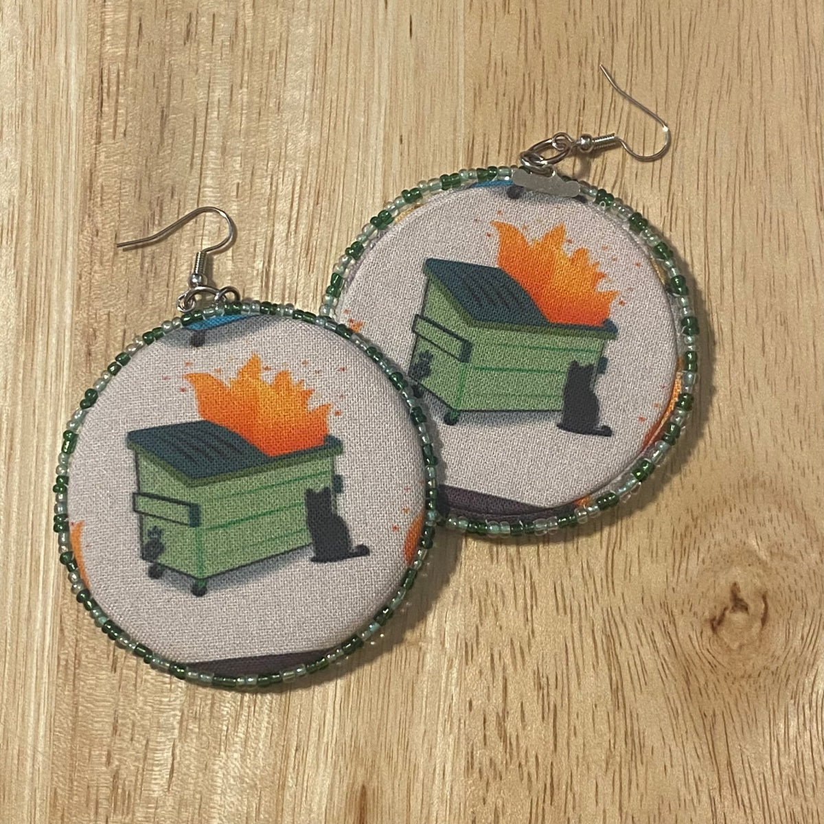 Dumpster Fire Earrings - green