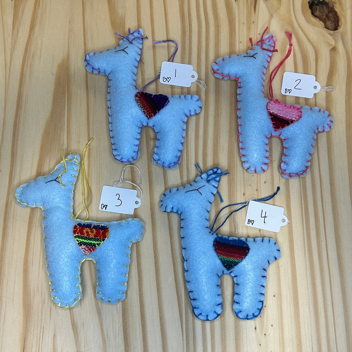 Adorable Felt Llama Ornament - blue with Aguayo heart