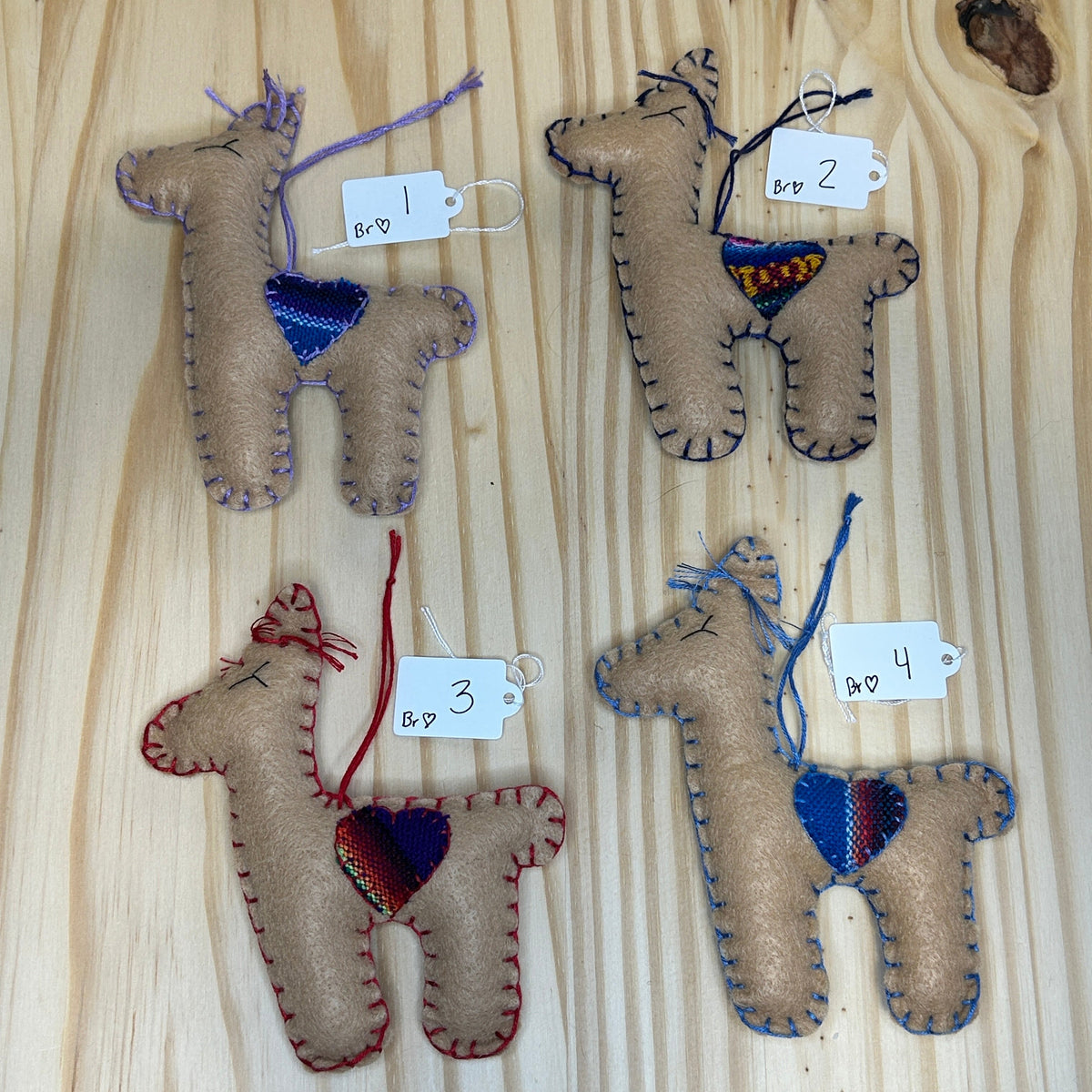 Adorable Felt Llama Ornament - brown with Aguayo heart