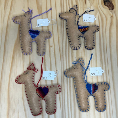 Adorable Felt Llama Ornament - brown with Aguayo heart