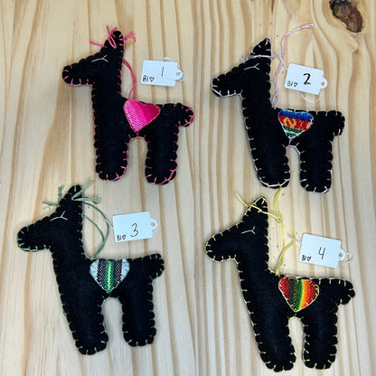 Adorable Felt Llama Ornament - black with Aguayo heart