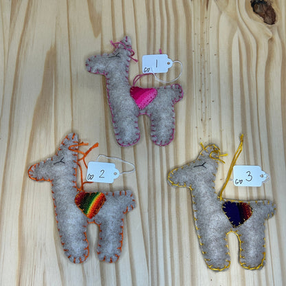 Adorable Felt Llama Ornament - oatmeal with Aguayo heart
