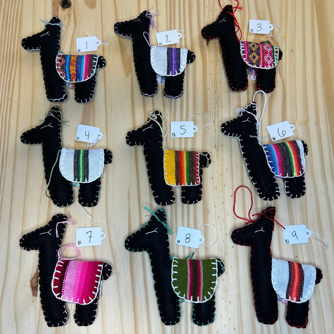 Adorable Felt Llama Ornament - black with Aguayo blanket