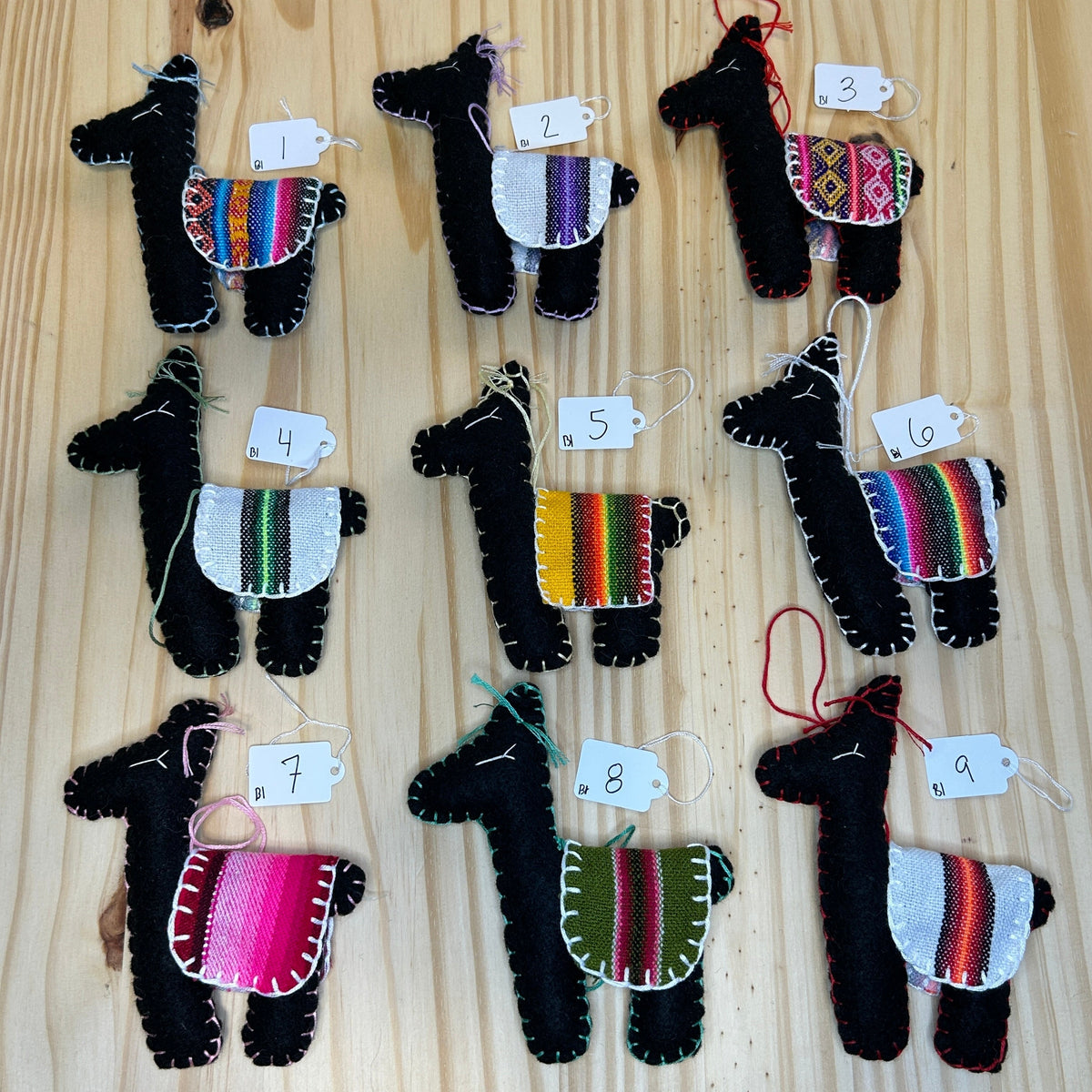 Adorable Felt Llama Ornament - black with Aguayo blanket