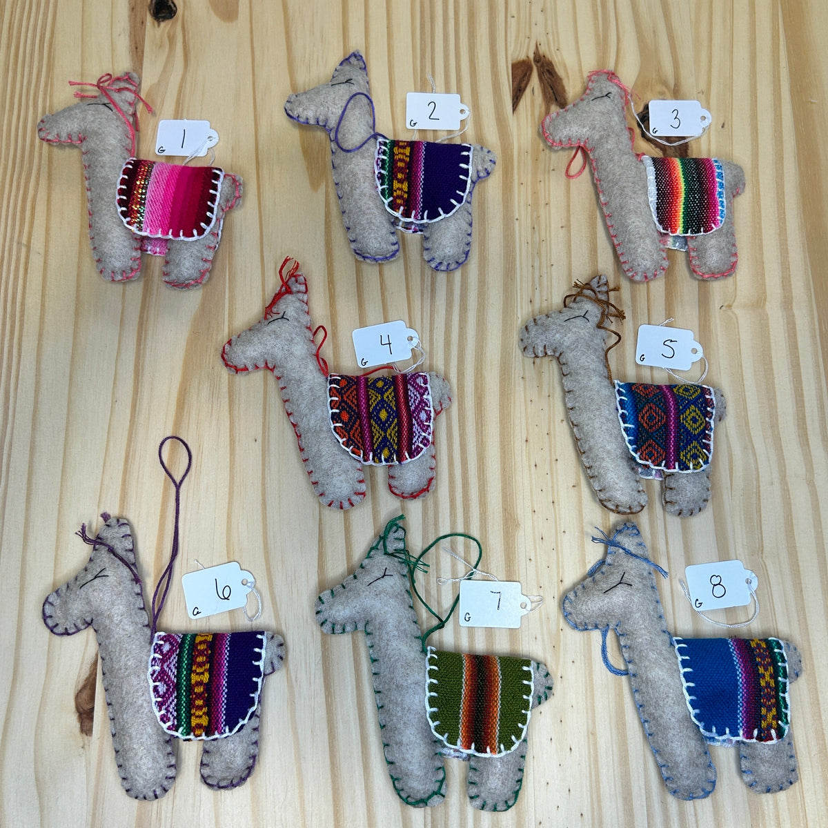 Adorable Felt Llama Ornament - oatmeal with Aguayo blanket