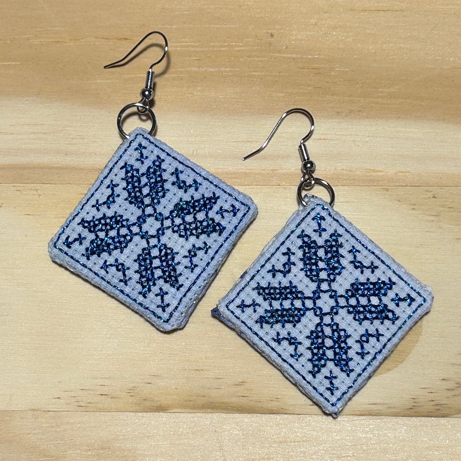 Scandi Snowflake Earrings - blue metallic on light blue