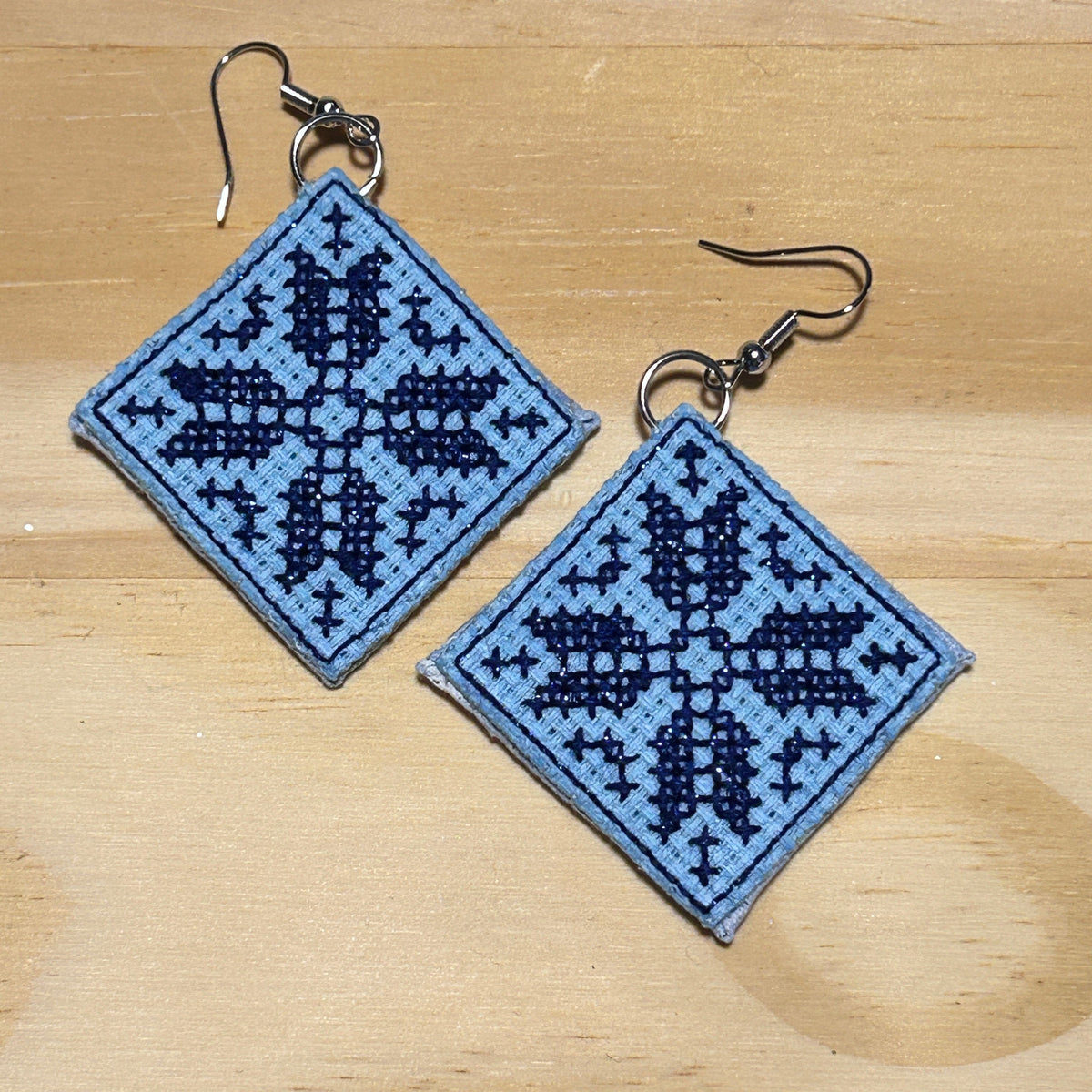 Scandi Snowflake Earrings - blue metallic
