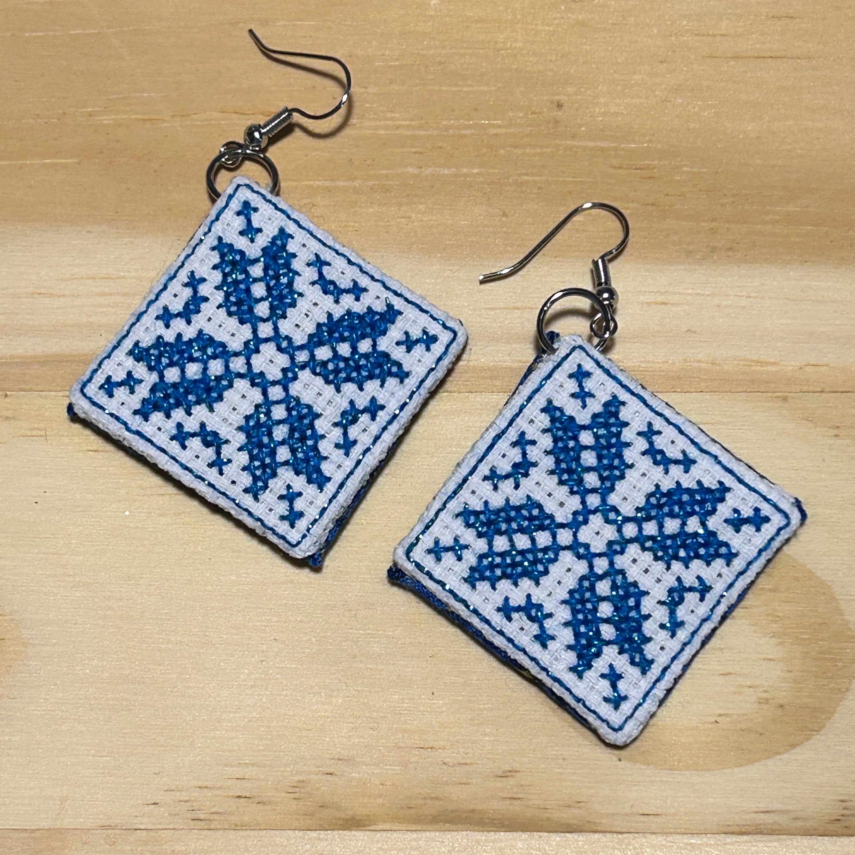 Scandi Snowflake Earrings - bright blue on white
