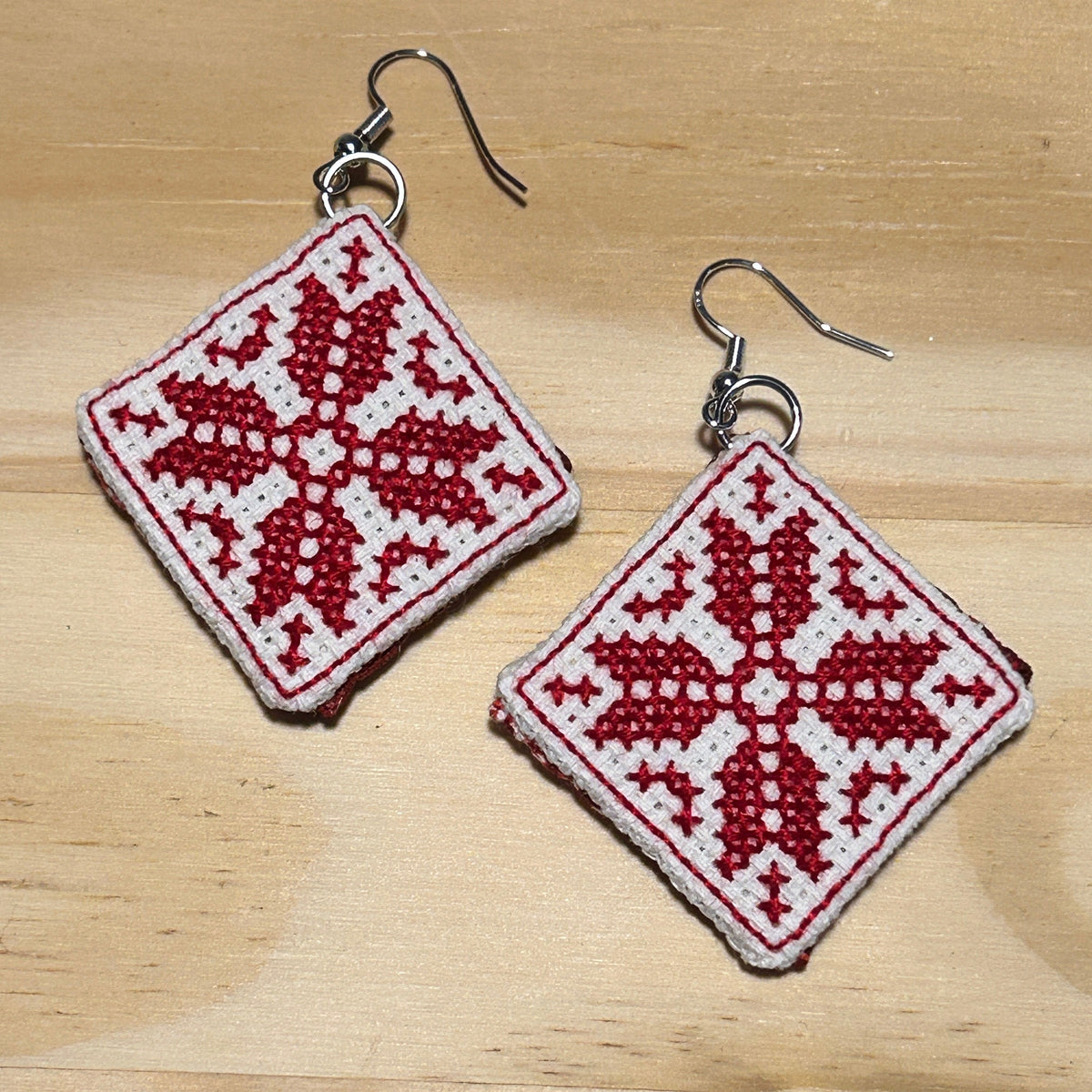 Scandi Snowflake Earrings -  red on white