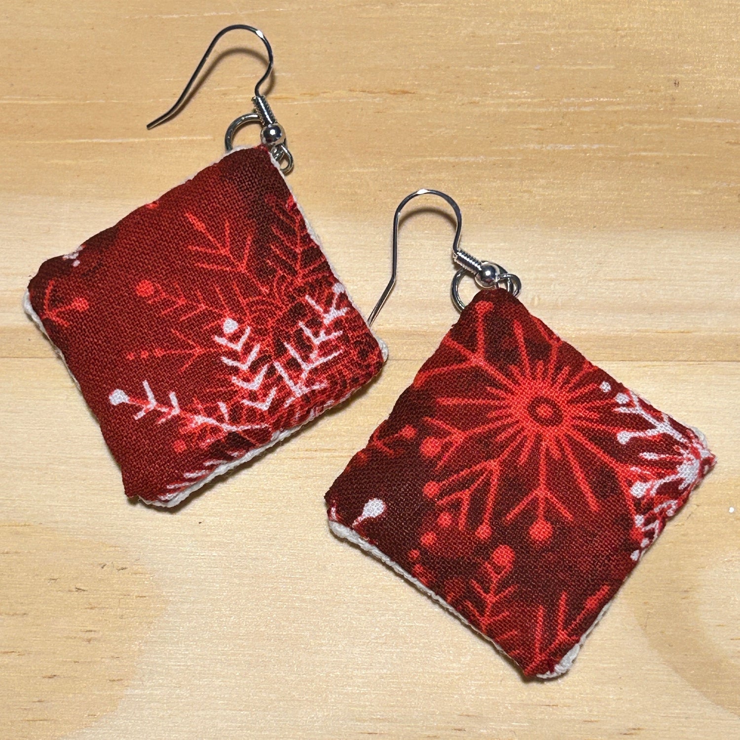 Scandi Snowflake Earrings -  red on white