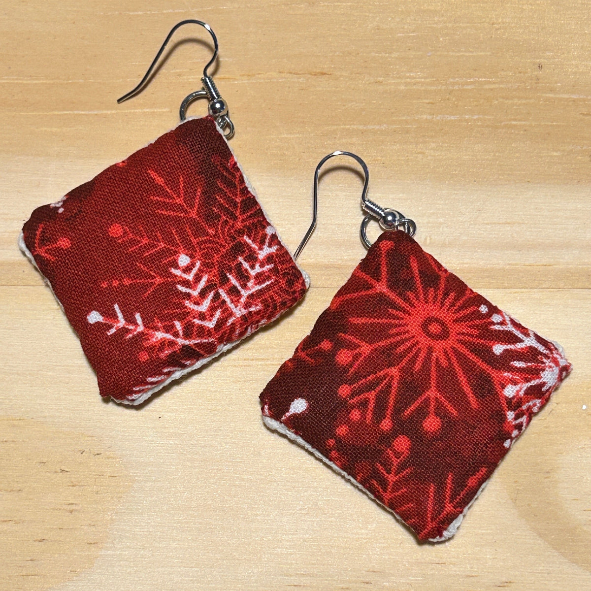 Scandi Snowflake Earrings -  red on white