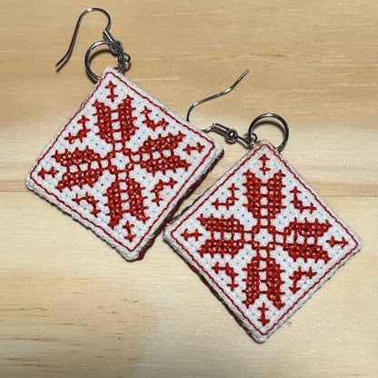 Scandi Snowflake Earrings - red etoile on white