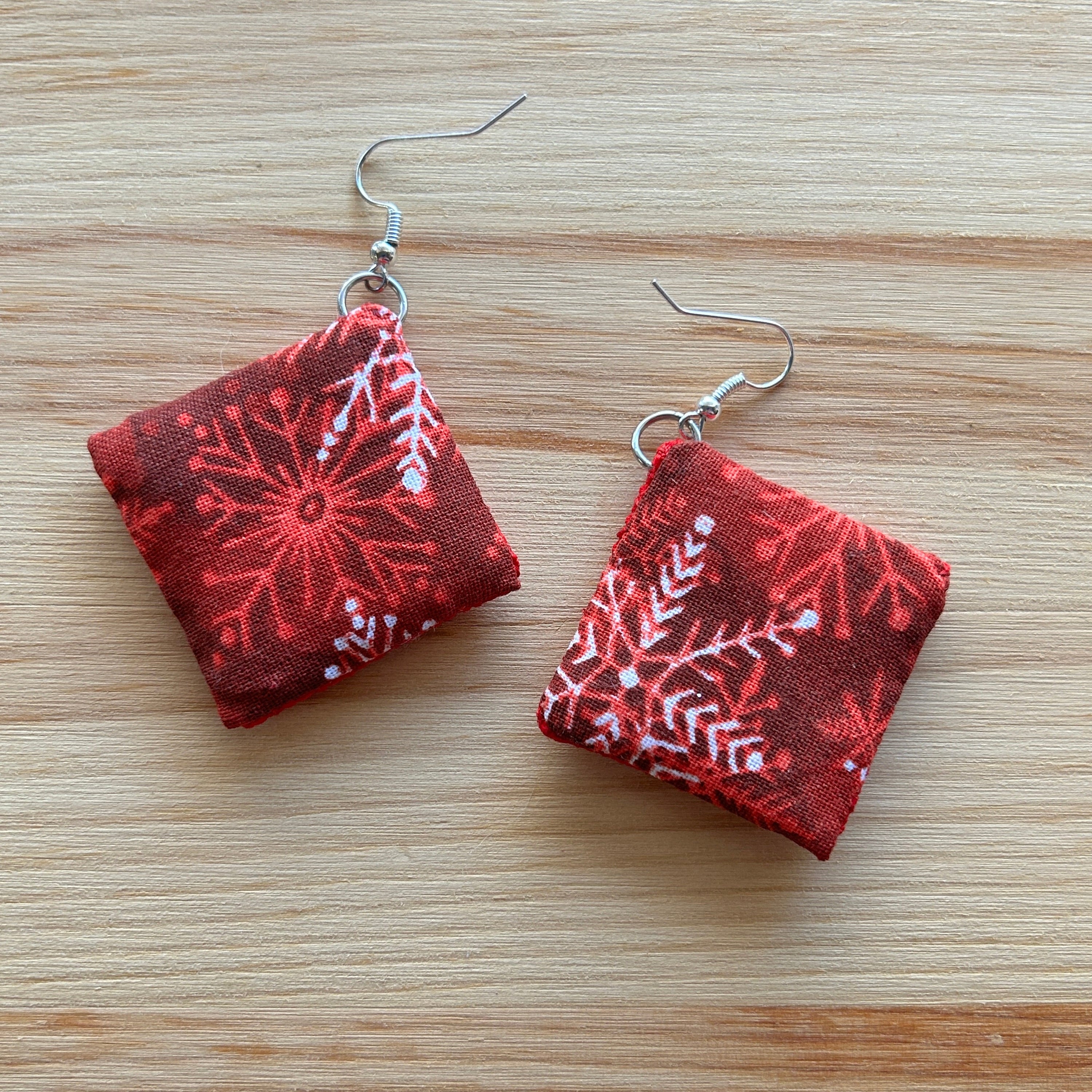 Scandi Snowflake Earrings - white on red