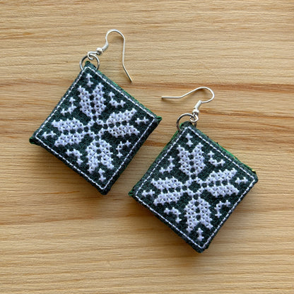Scandi Snowflake Earrings - white on green