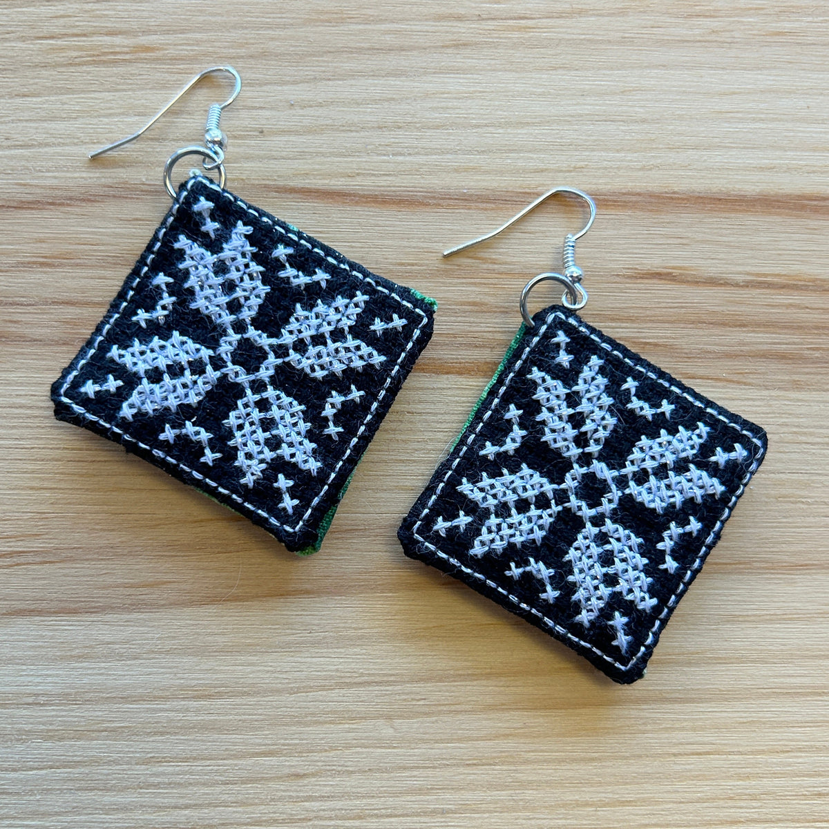 Scandi Snowflake Earrings - white on black