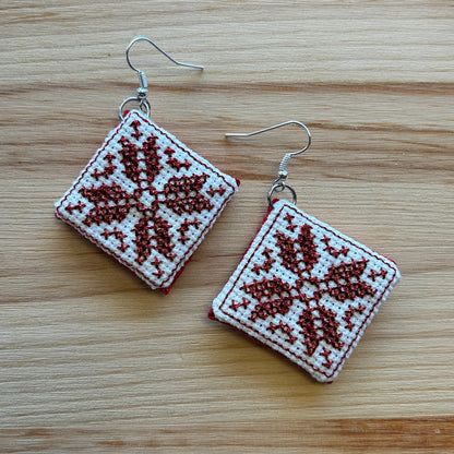 Scandi Snowflake Earrings - red metallic on white