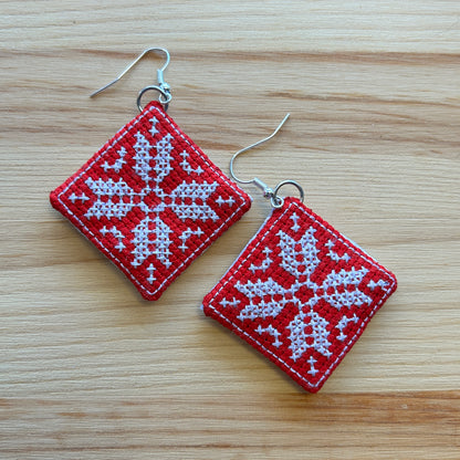 Scandi Earrings - white etoile on red