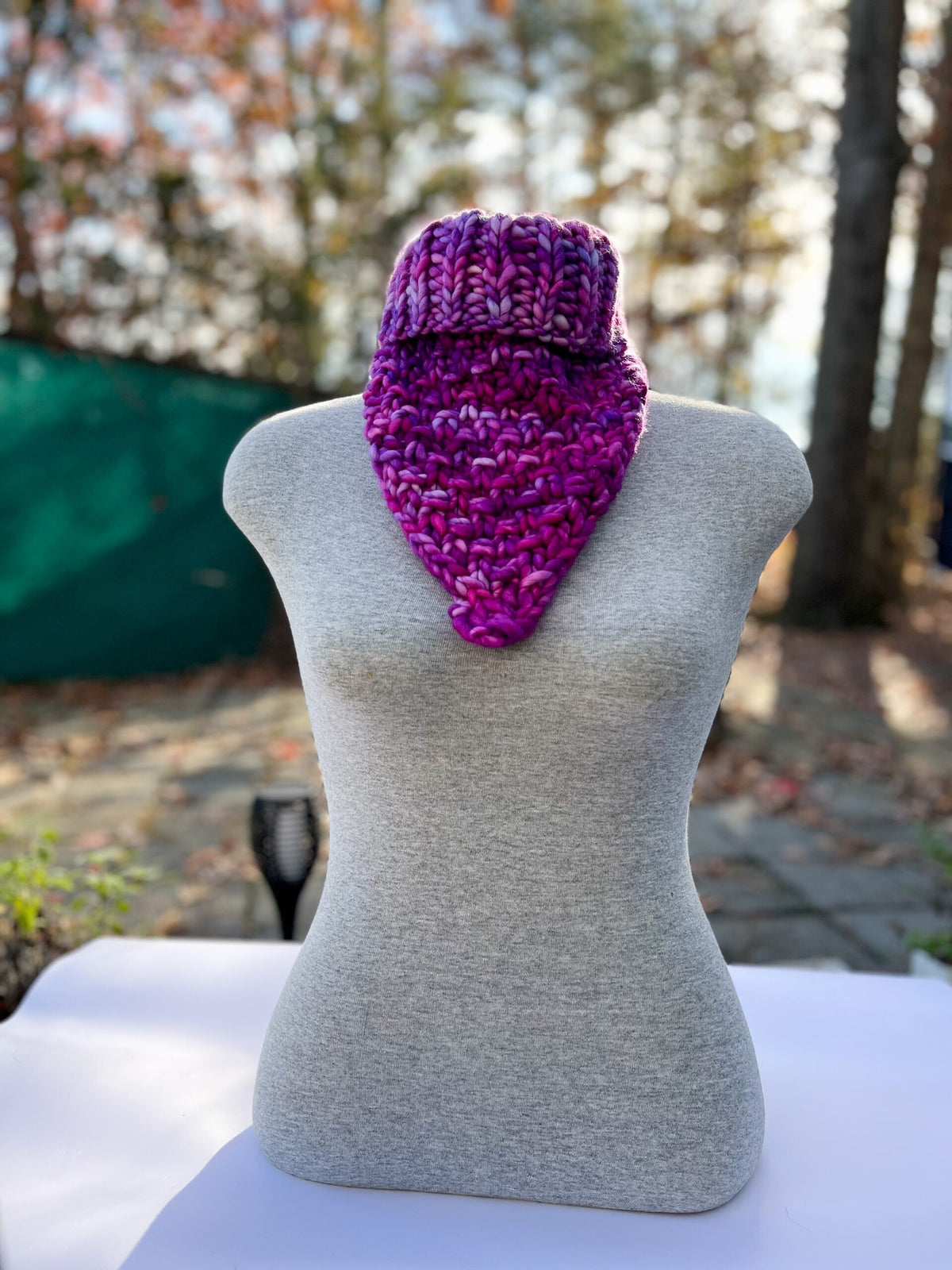 Chunky hand-dyed merino bandana cowl