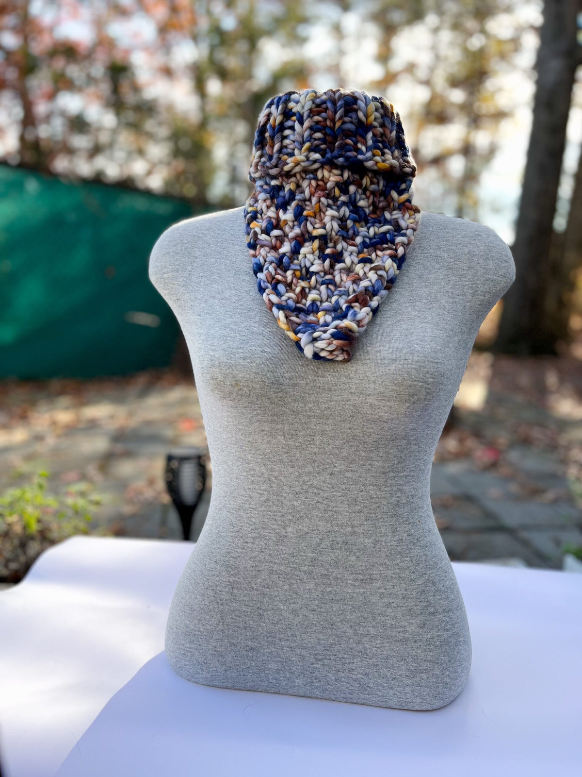 Chunky hand-dyed merino bandana cowl