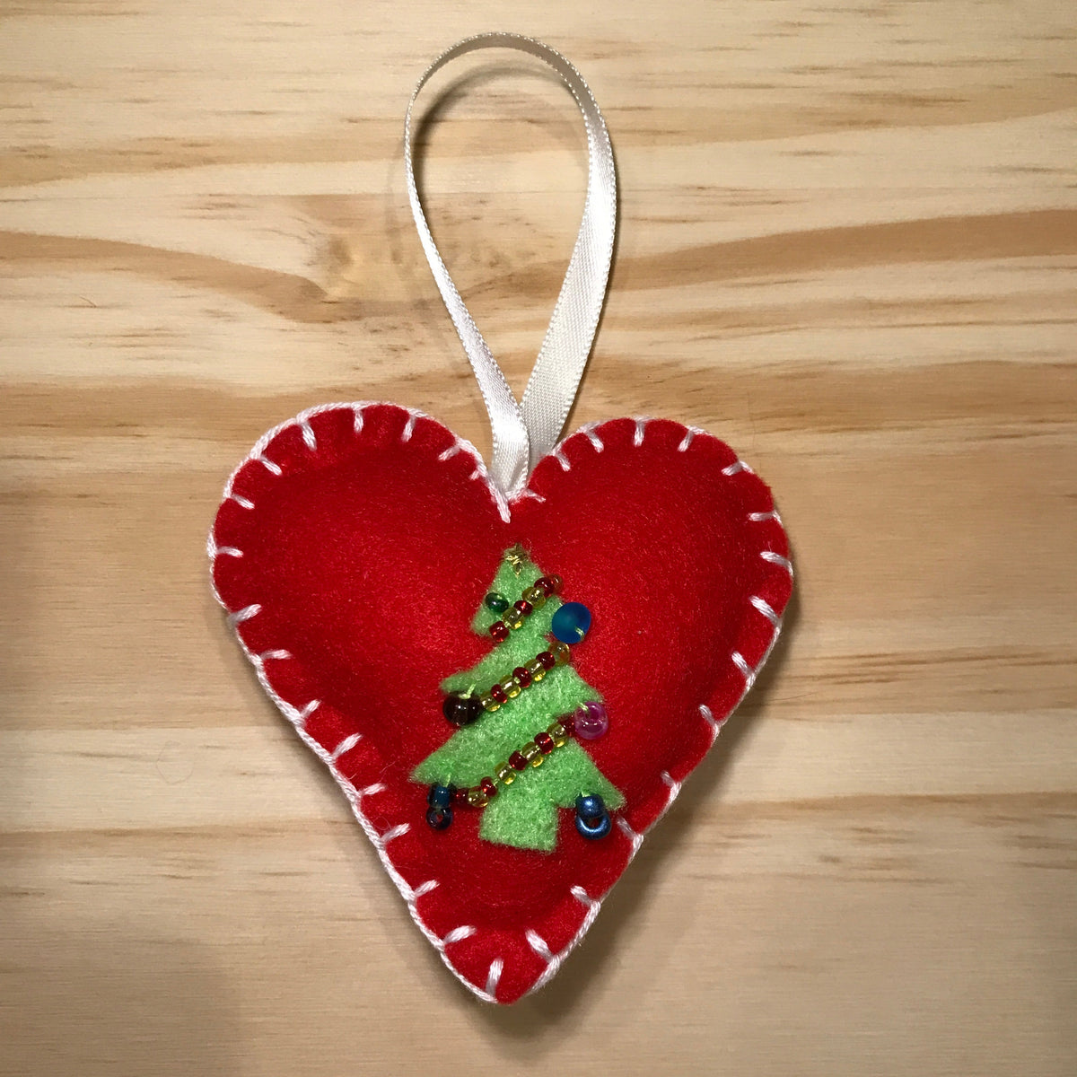 Christmas tree felt heart Christmas ornament